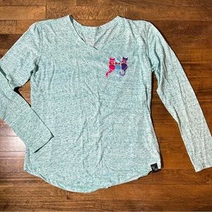 Womens 3 Cat Purple Blue Pink Long‎ Sleeve Shirt Size Large